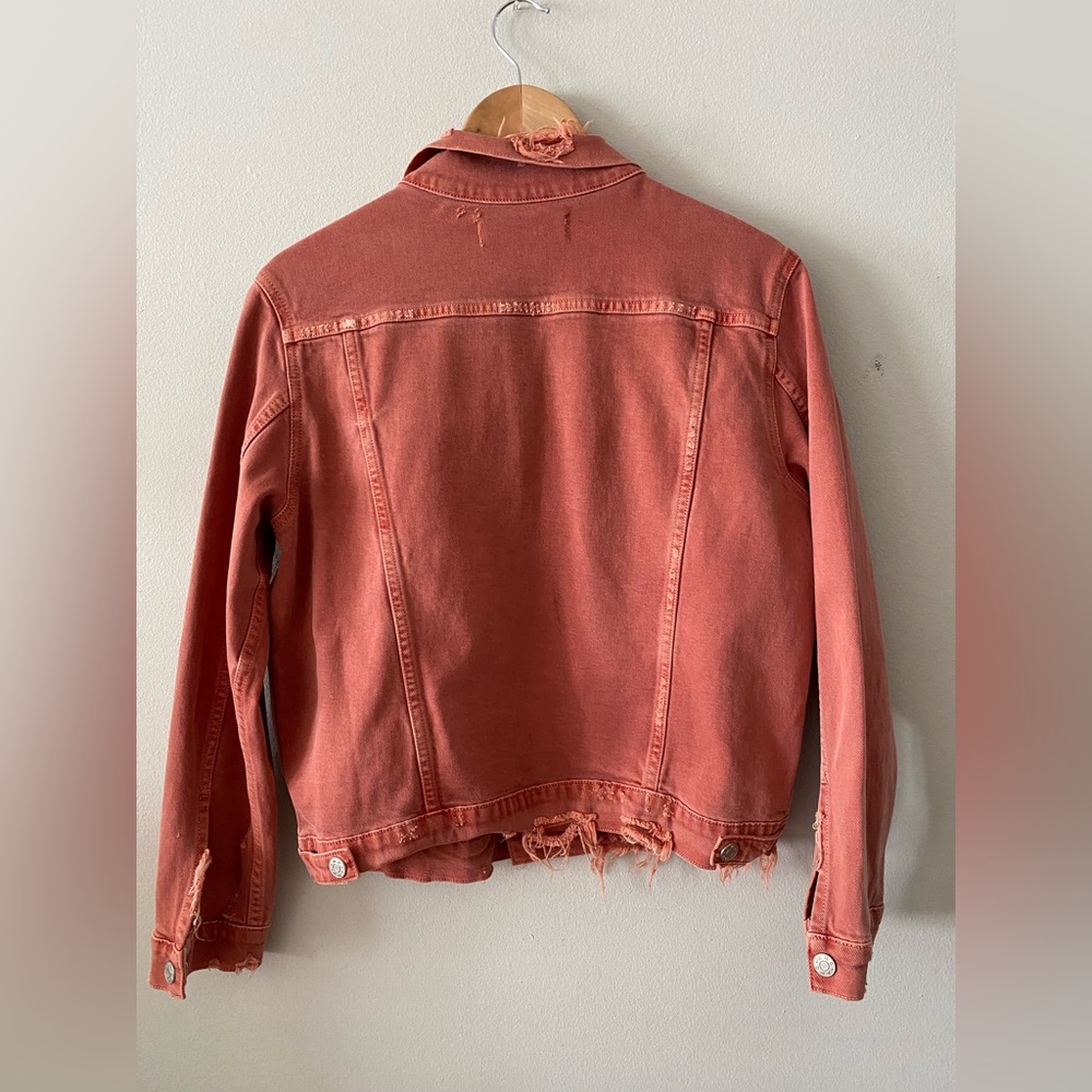 NWOT Womens Amo Pop Canyon Rose Snap Button Distressed Denim Jacket size L - Picture 7 of 16